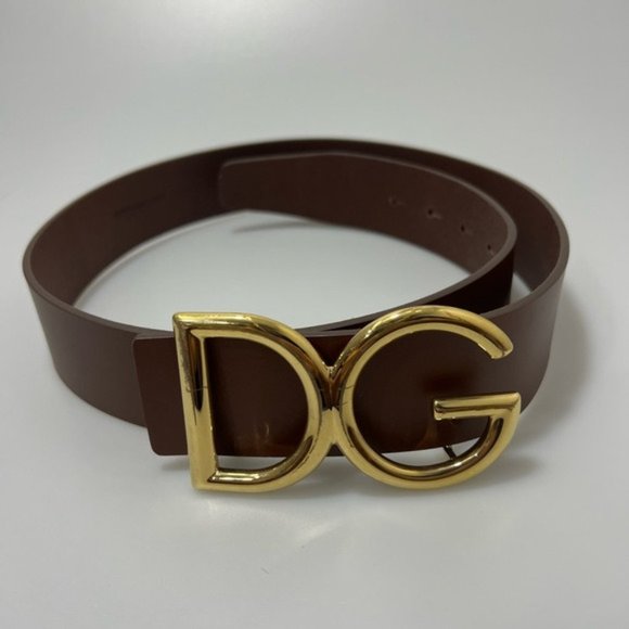 Dolce & Gabbana DG Logo Buckle Belt Leather Brown Men’s 34 $515